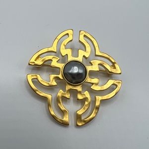 Gold & Blue Pearl Brooch